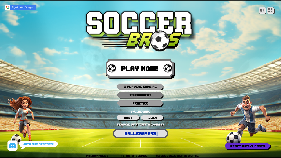 Gameplay preview of Soccer Bros: Soccer for the Ultimate 2-Player Experience browser game from our arcade library collection showcase page